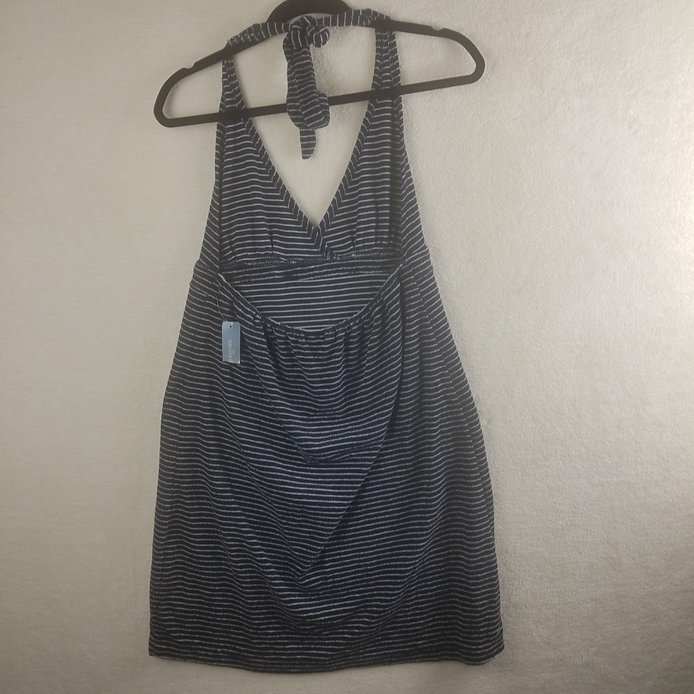 St Johns‎ Bay Swim Womens M Navy Blue White Striped Terry Halter Dress Coverup - Picture 2 of 6